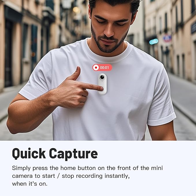Meoilkolnm Mini Body Camera, Wearable Action Body Cam, Thumb Size Hands Free Recording Body Worn Camera, Premium Portable Camcorder Mount Anywhere for Pet Walking, Work, Travel (White, 128GB)