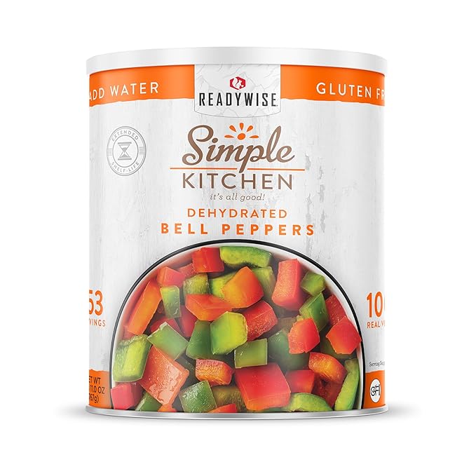 Simple Kitchen Dehydrated Red & Green Bell Peppers – 153 Servings for Family Meal Prep, Survival Canned Food, Gluten Free & Freeze Dried Bell Peppers for Camping Meals, Backpacking & Hiking, #10 Can