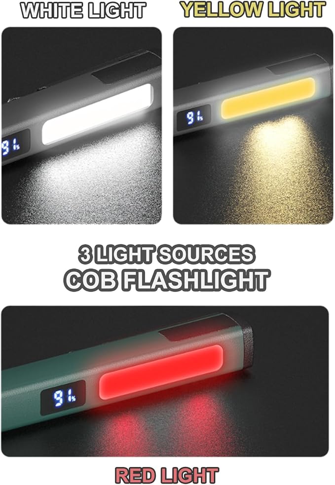 Rechargeable Pen Light Small Flashlight with COB Work Light, Portable LED Pocket Flashlight Bright Flashlights for Home, Car, Emergencies, with Type-C Charge, 6 Modes, LCD Display (Green 2Pack)
