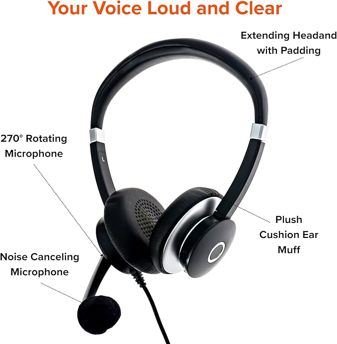 Spracht USB Wired Headphones for Work, WorkIT! Dual Ear Computer Headset with Microphone, USB A & USB C Head Sets, Comfortable Wired Headphones with Microphone for Work, Online, Office
