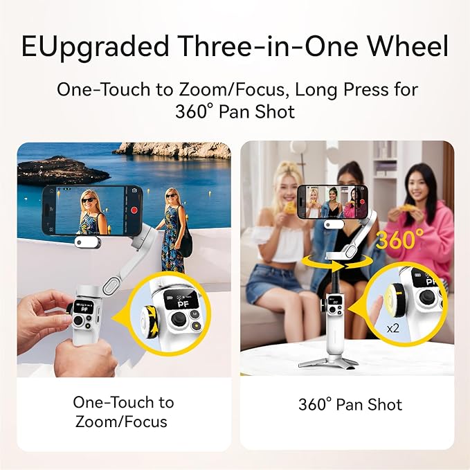 AOCHUAN 3-Axis Phone Gimbal for iPhone, Gimbal Stabilizer with AI Auto 360°Pan Tracking, Built-in Extension Rod, Fill Light, Quick Launch, Magnetic Phone Stabilizer for Video Recording-Smart P2
