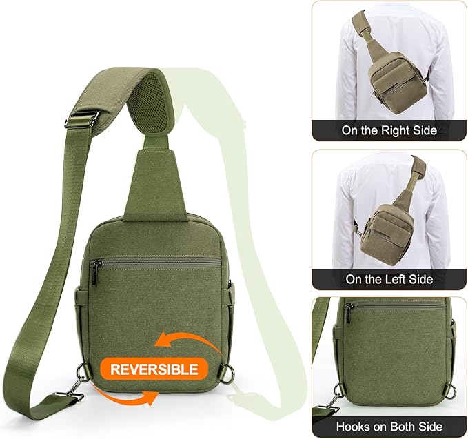 Cwatcun Camera Sling Bag Compact Small Camera Case, Waterproof Canvas Crossbody Camera Bag with Rain Cover, Travel Photography Bag for Canon Nikon Sony Fuji DSLR/SLR/Mirrorless Cameras, Lens, Green