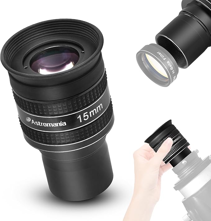 Astromania Telescope Eyepiece 15mm, Wide Angle 58 Degree Apparent Field Planetary Eyepiece for 1.25 inch Astronomy Telescope & Filter, Fully Multi-Coated Telescope Accessory for Planetary Observation