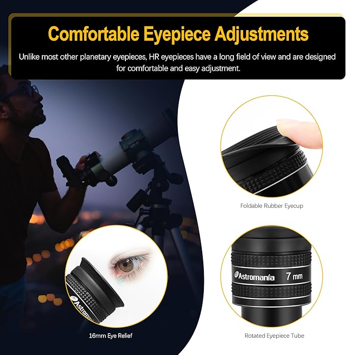 Astromania Telescope Eyepiece 7mm, Wide Angle 58 Degree Apparent Field Planetary Eyepiece for 1.25 inch Astronomy Telescope & Filter, Fully Multi-Coated Telescope Accessory for Planetary Observation