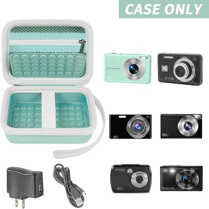 Boobowl Digital Camera Case Compatible with CAMKORY/for Lecnippy/for Lecran/for KODAK PIXPRO/for Qumcou/for WONNIE Point & Shoot Cameras, Small Compact Camera Pouch for SD Card Accessories (Green)