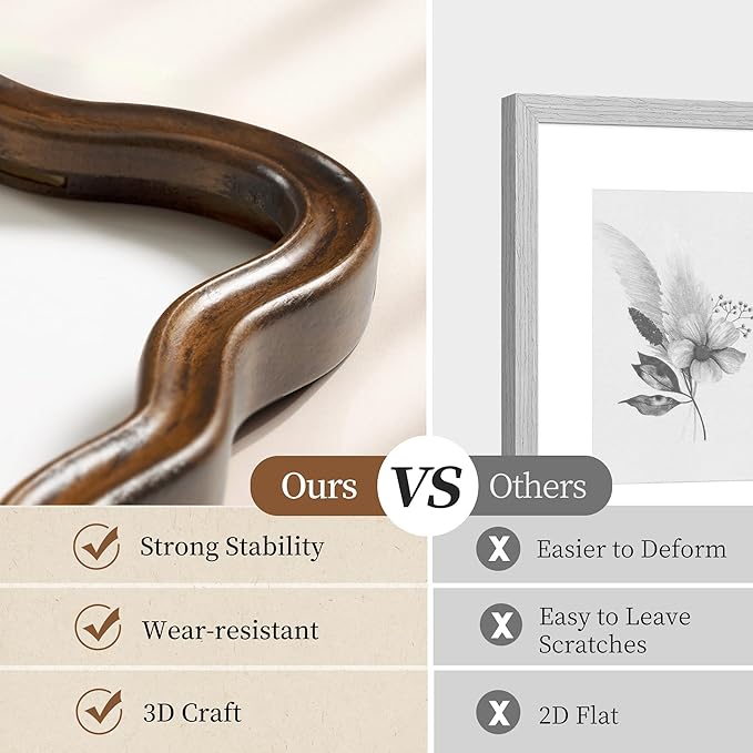 Afuly 8x10 Picture Frame Wood Vintage Natural Curved Photo Display Rustic Wavy Scalloped Brown Antique Home Decor Wall Hanging Tabletop Unique Anniversary Birthday for Family Friends Mom Grandma