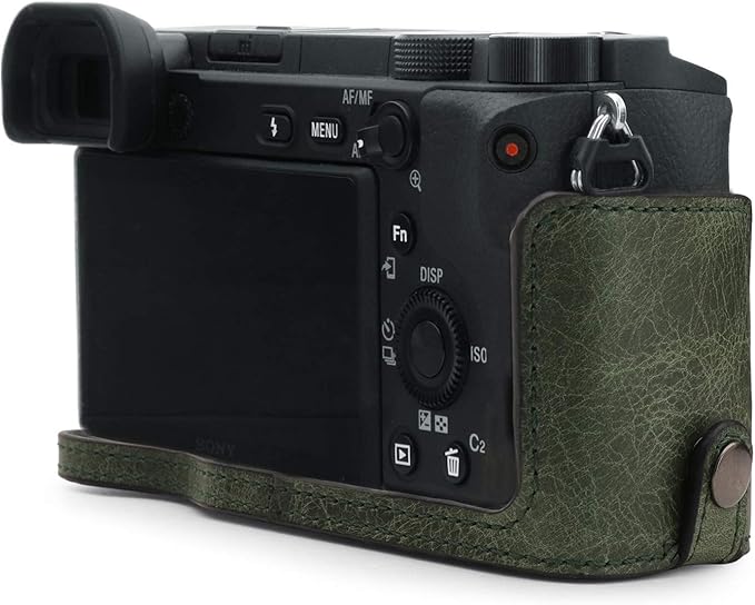 MegaGear MG1644 Ever Ready Genuine Leather Camera Half Case Compatible with Sony Alpha A6100, A6400 - Green