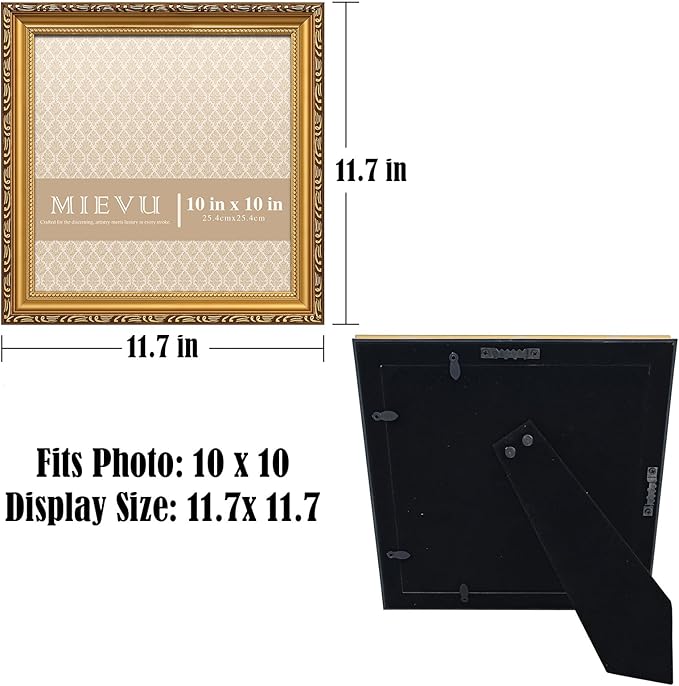 10×10 Picture Frame Gold - Picture Frames for Wall Hanging And Tabletop Display, Ornate Photo Frame for Poster,Vintage Frames,Christmas Frames,with Durable Plexiglass