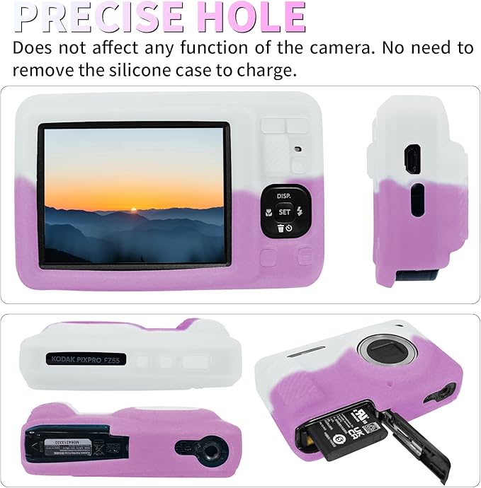 Easy Hood Camera Case for Kodak PIXPRO FZ55, Soft Silicone Cover Anti-Scratch Slim Fit FZ55 DSLR Camera Sleeve Body Skin Travel Protective Case, White Pink