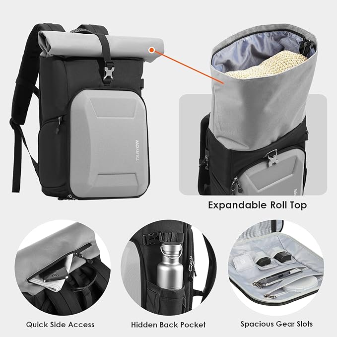 TARION Hardshell Large Camera Backpack - Expandable Camera Bag for Photographers with 16" Laptop Compartment & Side Access & Rain Cover(XH Silver)