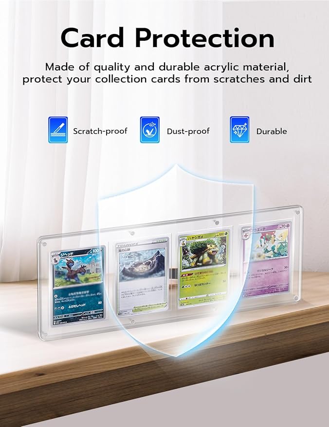 Wigearss 4 Slots 35-75PT Universal Magnetic Acrylic Game Card Case, Baseball Card Holder, Hard Acrylic Card Cases, Card Protector, Fit for Standard Card