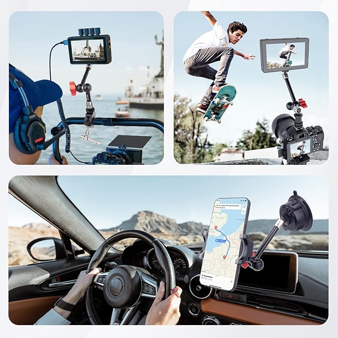 9" Cold Shoe Magic Arm with 360° Ball Joint, Extended Stainless Steel Friction Arm for Camera Cage Rig, LED Panel, Monitor Mount – Vlog Studio Photography-87002