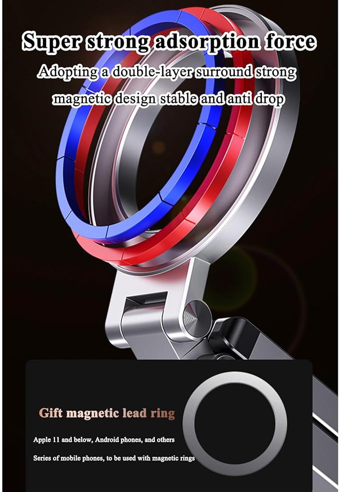 Magnetic Tripod for iPhone 16/15/14/13/12 Plus Pro Max Series,Aluminium Mini Magnetic Phone Tripod for iPhone & MagSafes,360° Adjustable Magic Clip Folding Magnetic Phone Stand,1/4" Screw