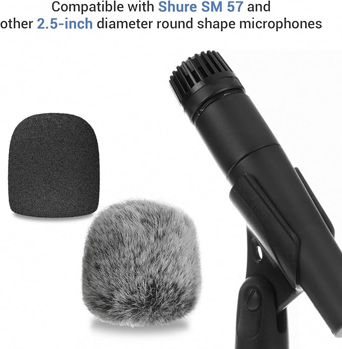 Cubilux Foam Cover & Furry Windscreen Pack Compatible with Shure SM57 Microphone, MIC Wind Muff, Windshield, Dead Cat, Pop Filter,Muff Windshield Windjammer Deadcat for Shure SM57 Microphone