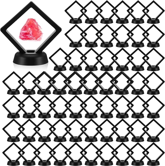 60 Pcs 3D Floating Display Case PE Film Jewelry Storage Box Coins Display Frame Holder Stands for Antique Challenge Coins, Medallion Shells Gems Rocks Pins (Black,2.76 Inch)
