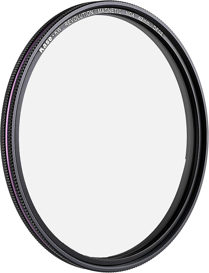 Kase Wolverine Revolution 62mm Magnetic ND4 2 Stop Shockproof Tempered Optical Glass Filter w Purple Ring & Adapter