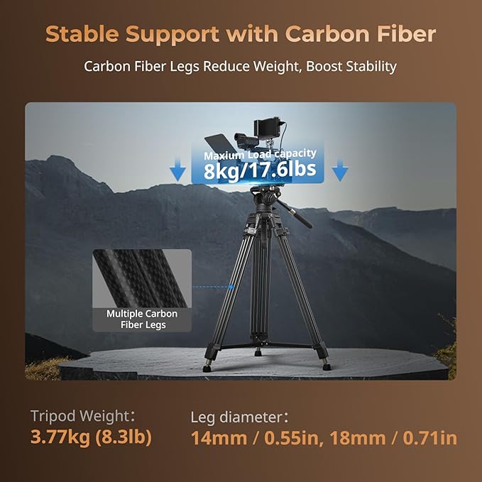 SmallRig Heavy-Duty Carbon Fiber Tripod with FreeSpeed One-Step Height Adjust, 75" Tall, Fluid Head, Dual-Mode QR Plate for DJI/MFT, Load up to 17lbs, Professional Video Tripod for Camera AD-80S