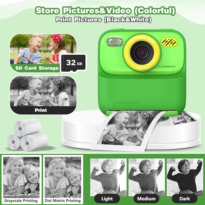 masterbee Kids Camera Instant Print Photo, Birthday Gifts for Girls and Boys, Kids Digital Camera Toys, 1080P HD Video, 3 4 5 6 7 8 9 10 11 12 Year Old Boy Gifts/Girl Gifts