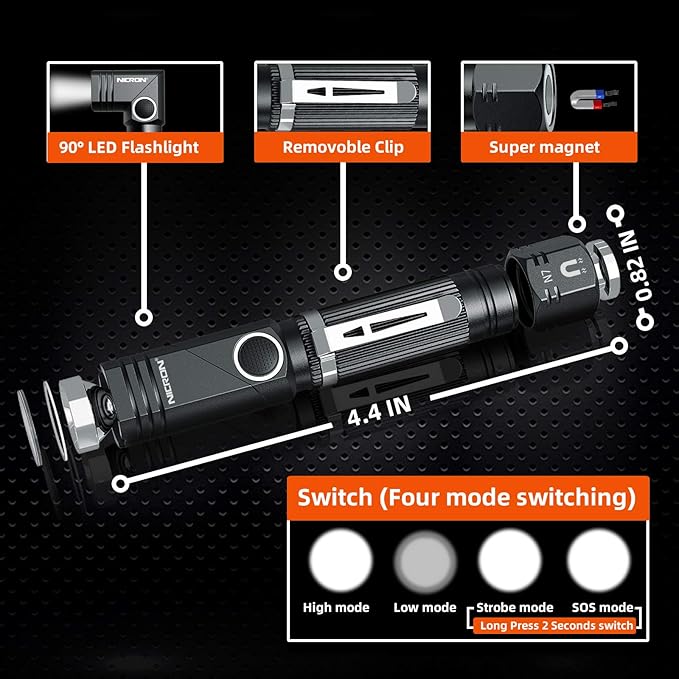 NICRON Flashlight, N7 600 Lumens Tactical Flashlight 2 Pack, 90 Degree Ip65 Waterproof Led Mini Flashlight 4 Modes- Best High Lumens are for Camping, Outdoor, Hiking （Not Including Batteries） Gift