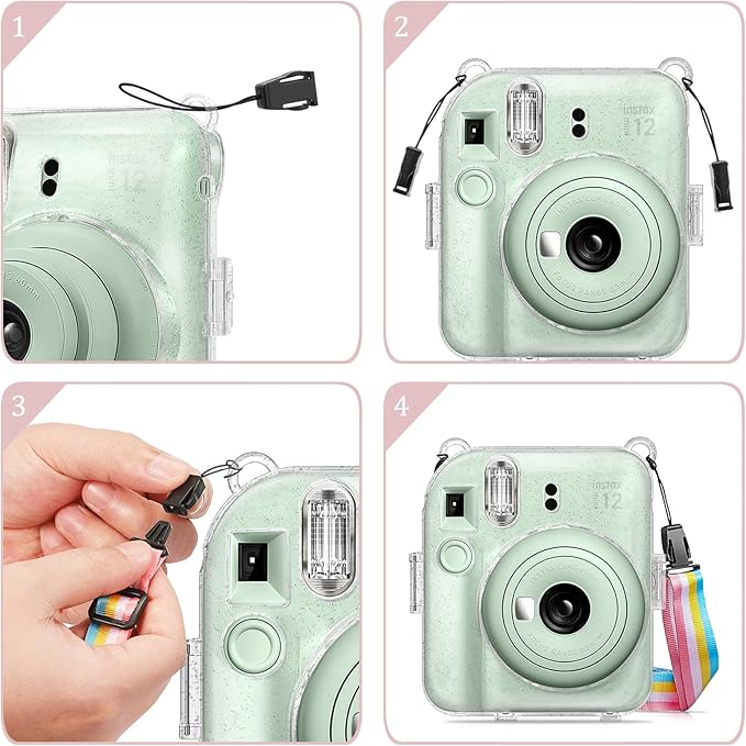Fintie Protective Clear Case for Fujifilm Instax Mini 12 Instant Camera - Crystal Hard Shell Cover with Upgraded Film Pocket for Storing Photos & Removable Shoulder Strap