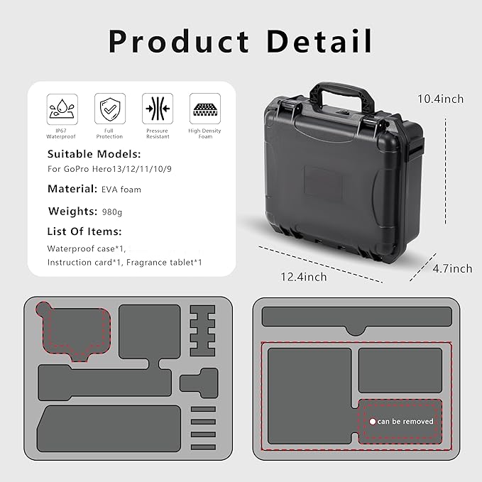 Hard Case Organizer For Gopro Hero 13/12/11/10/9/8 Media Mod/Volta/Protective Housing/Chest Mount Creator Edition Accessories Waterproof Travel Storage Carrying Case 12.4 * 4.7 * 10.4inch