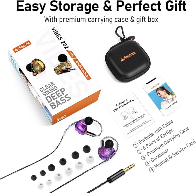 Vibes 202 Wired Earbuds - HiFi in Ear Monitor Headphones – Professional Noise Isolating Ear Buds - Clear Sound, Deep Bass & Comfort-Fit IEM Earphones - MMCX to 3.5mm, Silver Plated Cord, Carrying Case