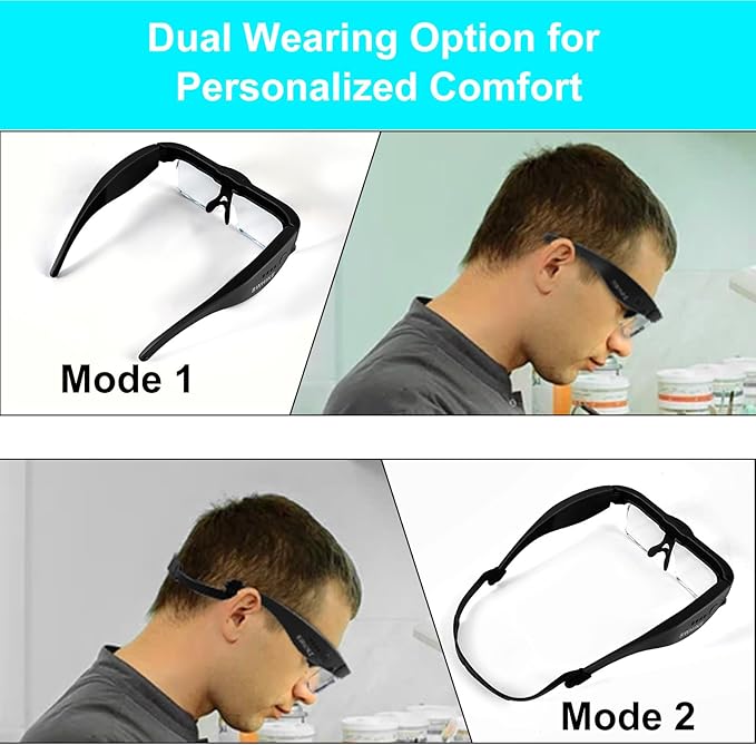 Magnifying Glass with Light Hands Free, Rechargeable Magnifying Glasses Headset with 5 Detachable Lenses Magnifier for Close Work, Reading, Jewelry Making Crafts (Black)