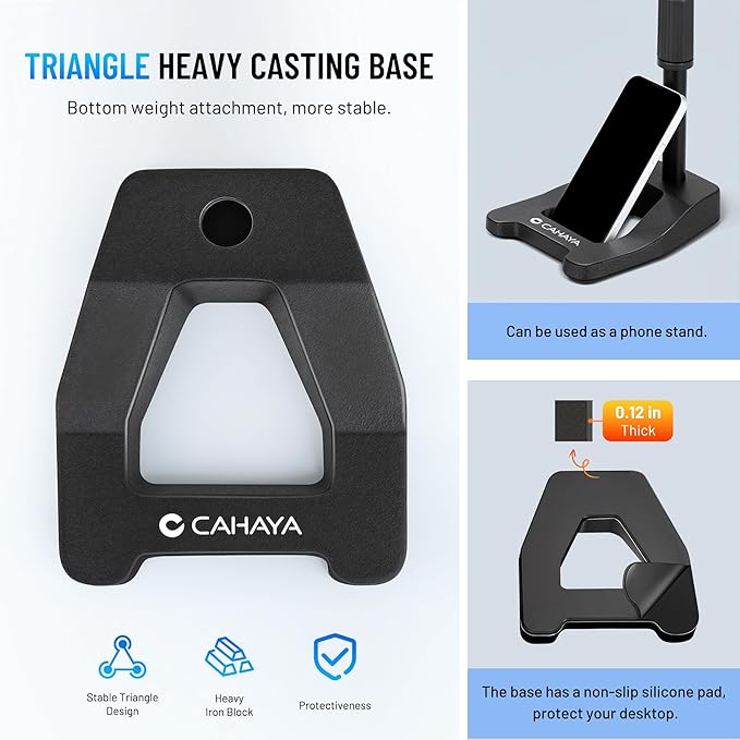 CAHAYA Mic Stand Desk Adjustable - Boom Arm Desktop Microphone Stand Metal Weighted Base A-frame Table Mic Mount with 2 Mic Clips 3/8" to 5/8" Screw Adapter Mic Mount for Singing Stage Performance