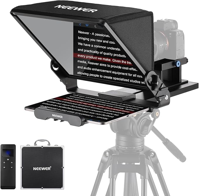 Neewer Teleprompter X14 III with RT113 Remote/App Control, 45° Tilt 14" Beamsplitter All Metal Frame Upgraded Camera Mount QR Plate Compatible with Manfrotto 501PL for iPhone iPad DSLR, Assembly Free