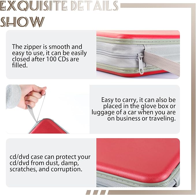 YILAG CD Case DVD Storage 2 Pack,100 Capacity DVD Cases Holder CD Storage Case Holders Plastic CD DVD Disc Case Storage Wallet Binder for Car Home Office Travel (Black&Red)