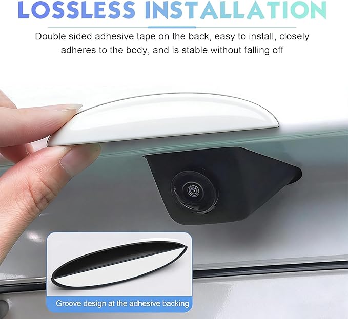 Car Rear View Camera Cover, Waterproof Anti-Rain Shield for Unobstructed View, ABS Wider Anti-Glare Reversing Cam Protector, Self-Adhesive Backup Lens Guard for Cars (White)