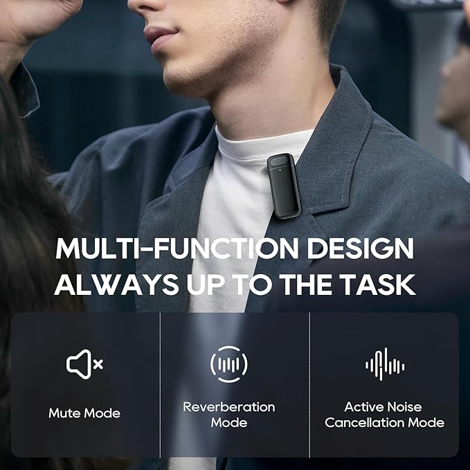 Mini Microphone for iPhone and Android, Wireless Microphones with Charging Case, USB-C&Lightning Compatible, 3 Noise Cancellation Modes, Lavalier Mic for Vlogging&Podcast, 2*20H Battery Life