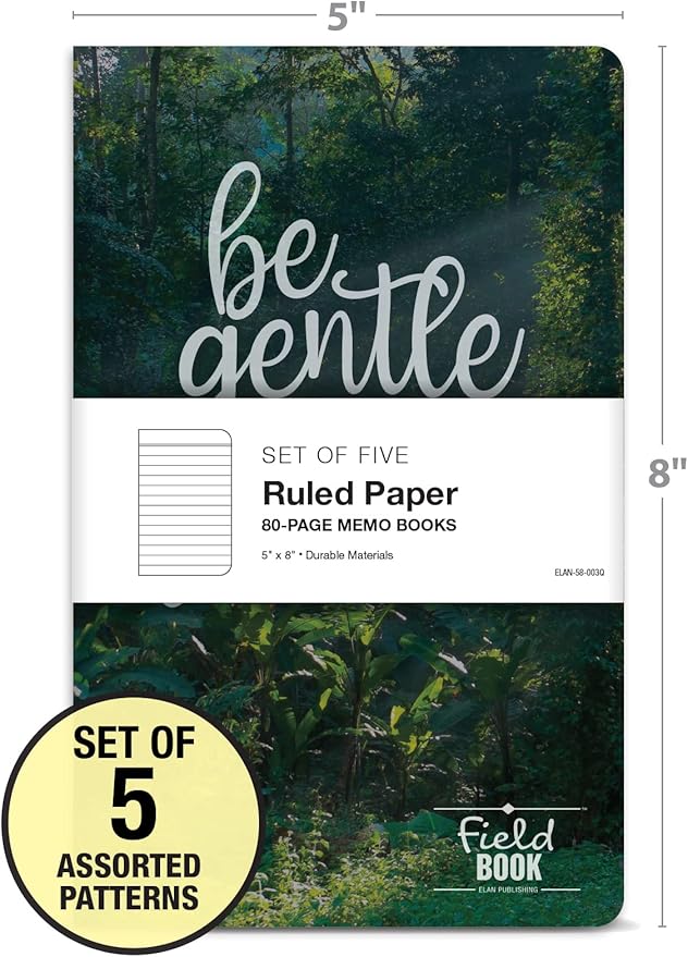 Elan Publishing Company Field Notebook/Journal - 5"x8" - Photo Inspiration Covers - Lined Memo Book - Pack of 5