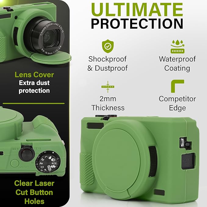 STSEETOP Camera Case for Canon PowerShot G7X Mark III - Protective Silicone DSLR Skin with Lens Cover, Detachable Cage, Shockproof, Dustproof (Camouflage)
