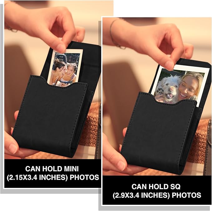 WOGOZAN Square Photo Album for Fujifilm Instax Square SQ1 SQ40 SQ20 SQ10 SQ6 SP-3 Instant Camera 2.9x3.4 Inch Films, SQ Photo Pouch Bag with Soft PU Leather Material and Magnetic Snap Design (Black)