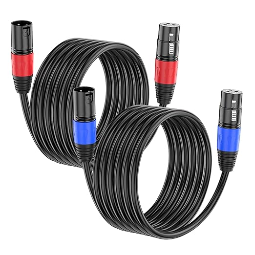 XLR Cable 10ft 2 Packs - Premium Balanced Microphone Cable with 3-Pin XLR Male to Female Mic Speaker Cable, Black, Pure Copper and Plated Conductors, PVC Jacket