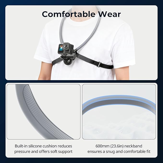 SMALLRIG Neck Mount for Action Camera with Adjustable Chest Strap, 2-Prong Interface Chest Mount for GoPro Hero 13/12/11/10/9, for DJI Osmo 360/Nano/Action 6/5 pro/4/3, for Insta360 Ace Pro 2-5596