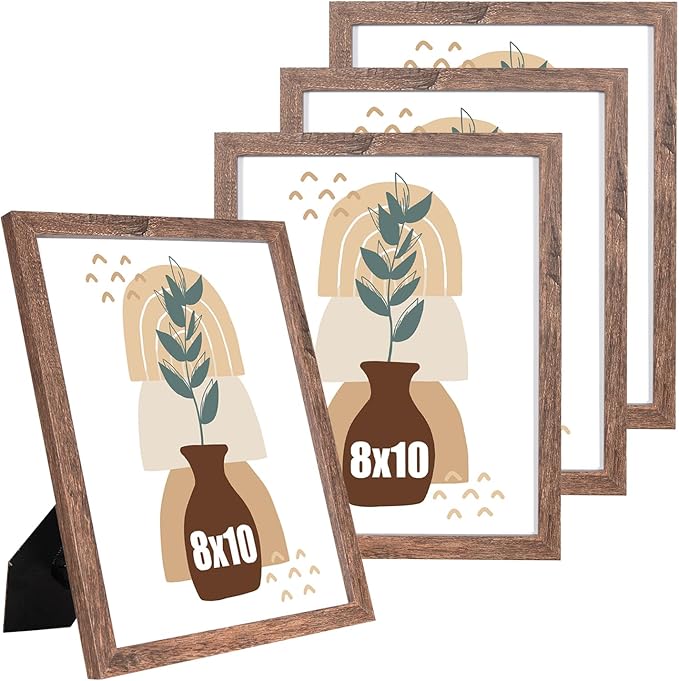 kennethan 8x10 Picture Frame Rottern Brown 4 Pcs in 1 set Wooden Frame can Display 8x10 Without Mat on the Wall for gift,home decoration, holiday