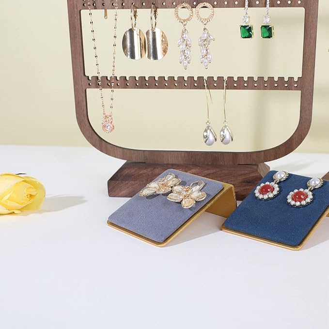 GemeShou Velvet earrings holder for girls, Grey earring organizer board, Gold earring stand display for selling【Grey】