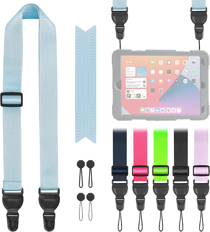 Adjustable Shoulder Straps, Universal IPad lanyard, Silicone Padded Camera Strap with Quick Release Buckle, Comfort Neck Strap for Cameras, iPads, Tablet Case, Binoculars (Light Blue)