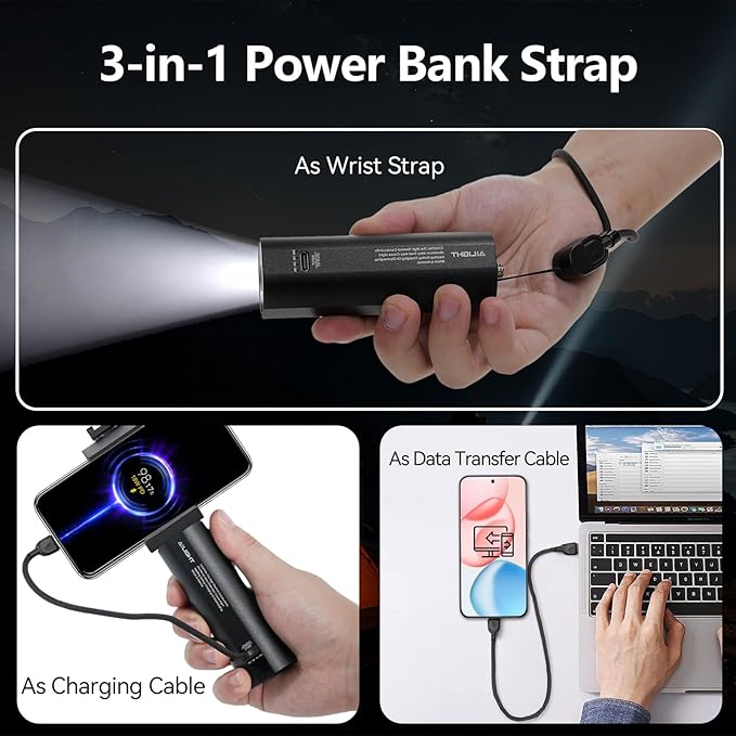 Ailight Battery Handle Grip, 5000mAh Extended Power with 20W PD Charging, Portable Charger Tripod Vlog Accessory with 1/4" Screw for GoPro Hero 13/12/11/10/9 & Insta360 DJI Action 6/5 Camera - Black
