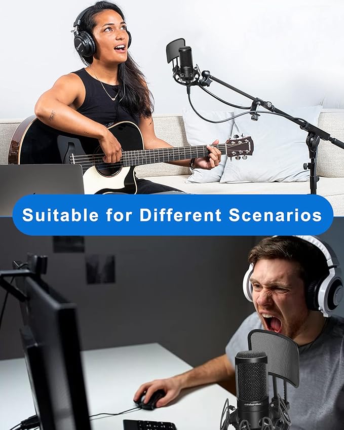 Universal Microphone Shock Mount with Pop Filter for Condenser Microphones Size at 21-62mm Anti-Vibration Mic Holder Clip(Black)