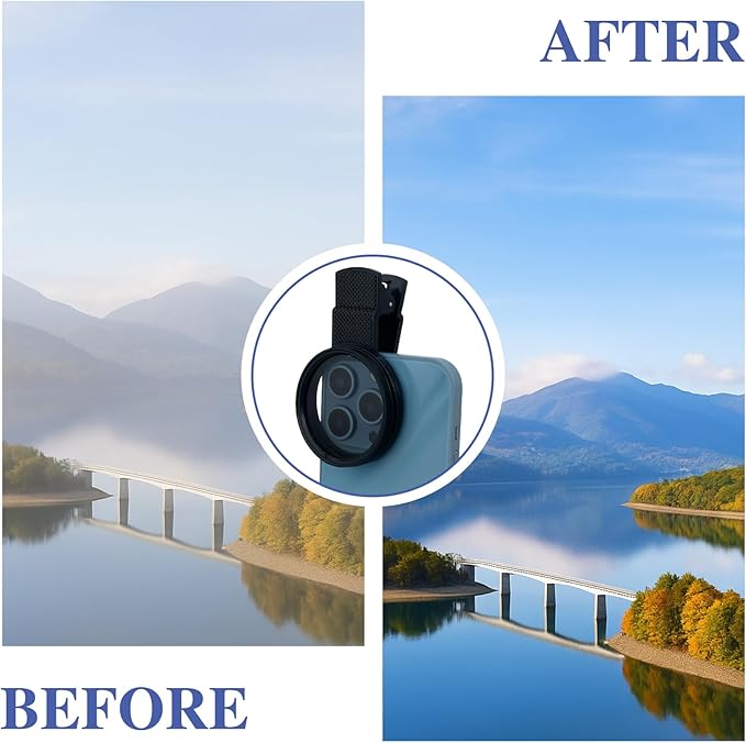 52mm Clip-On Circular Polarizer (CPL) Lens Filter Kit – Professional Phone Camera Filter for iPhone 17–11 & Compatible DSLR Cameras