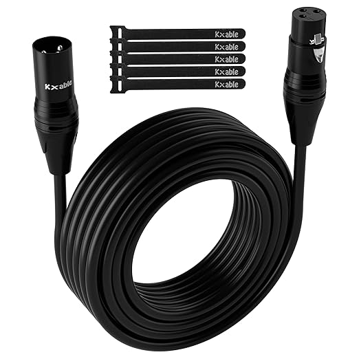 XLR Microphone Cable 50 Feet, 3 Pin Shielded Balanced Male to Female Mic Cord, Zinc Alloy Shells, OFC, Heavy-Duty Patch Cable for Amplifier, Speaker, Mixer with 5 Cable Ties