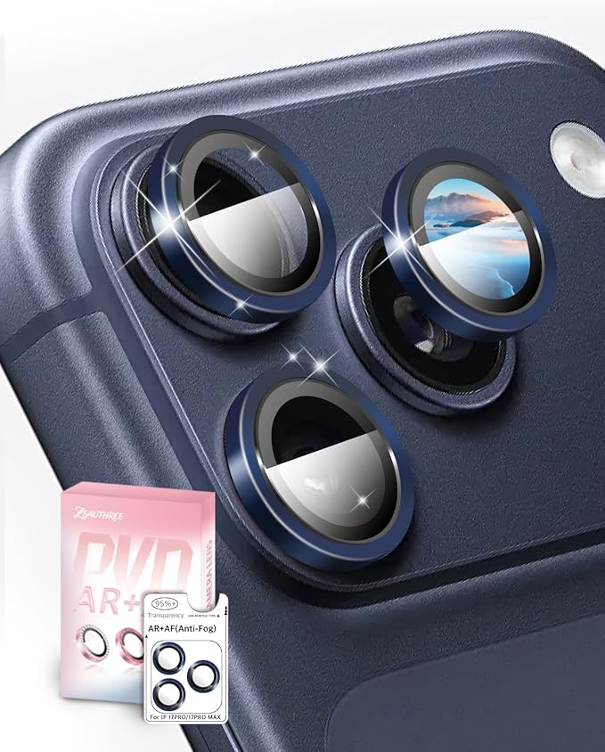 Compatible with iPhone 17 Pro Max/17 Pro Camera Lens Protector (Deep Blue) 1:1 Invisible Fit,Ultra Clarity,Military-Grade 9H+ Aerospace Glass,Anti-Scratch & Easy Installation