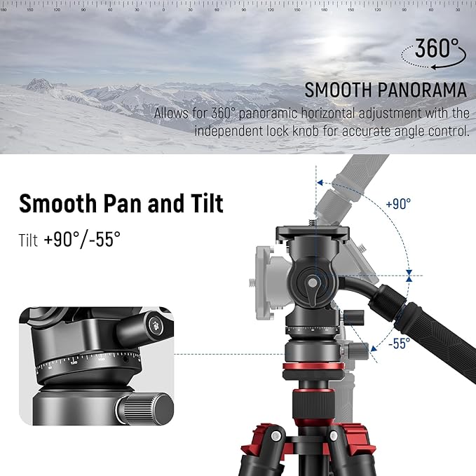 NEEWER Tripod Fluid Head with +/-10° Leveling Base, Metal Drag Pan Tilt Head Mount with Arca Type QR Plate Telescopic Handle Cleaning Cloth for Compact DSLR Camera Camcorder, Max Load 8.8lb/4kg, GM27