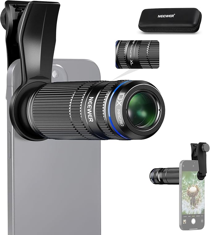 NEEWER 7X Telephoto Lens with Phone Camera Lens Clip, Detachable 10X Macro for 17mm Threaded Backplate/Phone Cage/Case Compatible with iPhone Samsung, LS-36 Ultra
