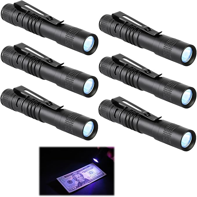 Mini Pocket Flashlight, Small LED Pen Light with Clip, 500 Lumen Torch Powered by AAA Battery, Portable Versatile for Inspection Medical Repair Camping Outdoor Emergency (3.5" 6 Pack Purple)