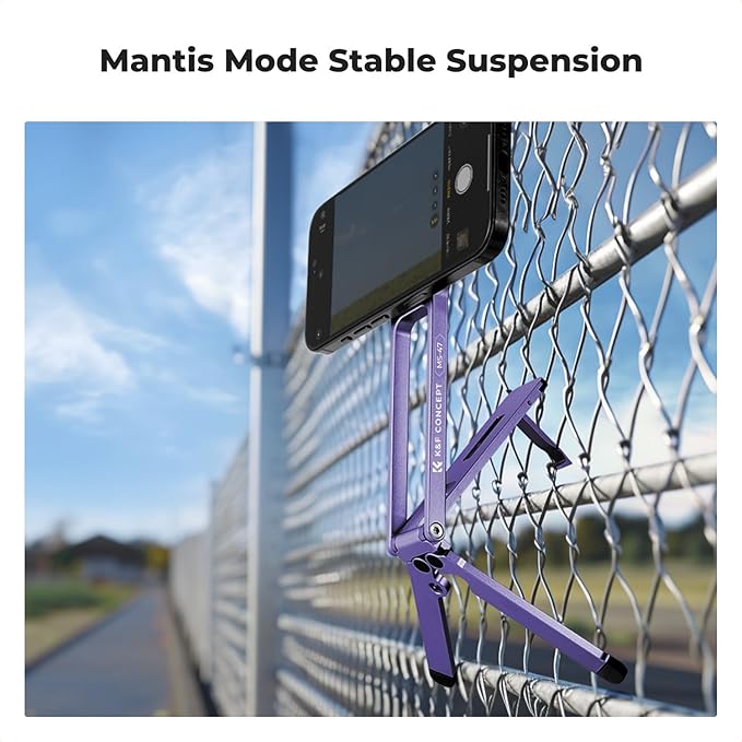K&F CONCEPT Magnetic Phone Tripod Stand, 23N Strong Magnetic Mini Tripod Aluminium Alloy Pocket Selfie Stick, Mag Safe Phone Holder Compatible with iPhone 17 16 15 14 13 12 Series(Purple)