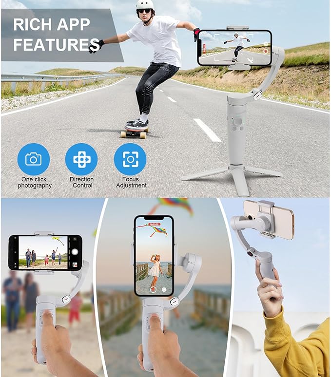 Smart Phone Stabilizer M1 3 Axis Handheld Anti Shake Stabilizer Foldable Video Recording Holder for Mobile Phones Less Than 7 Inches
